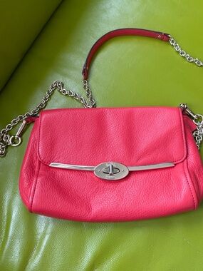 Coach Pink Pebbled Leather Shoulder Bag with Removable Gold Chain Strap